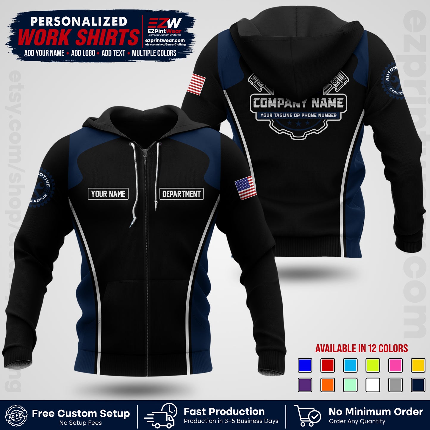 Custom Mechanic Work Shirt with Name, Logo & Text | Auto Shop Uniform | Workwear MCN 10