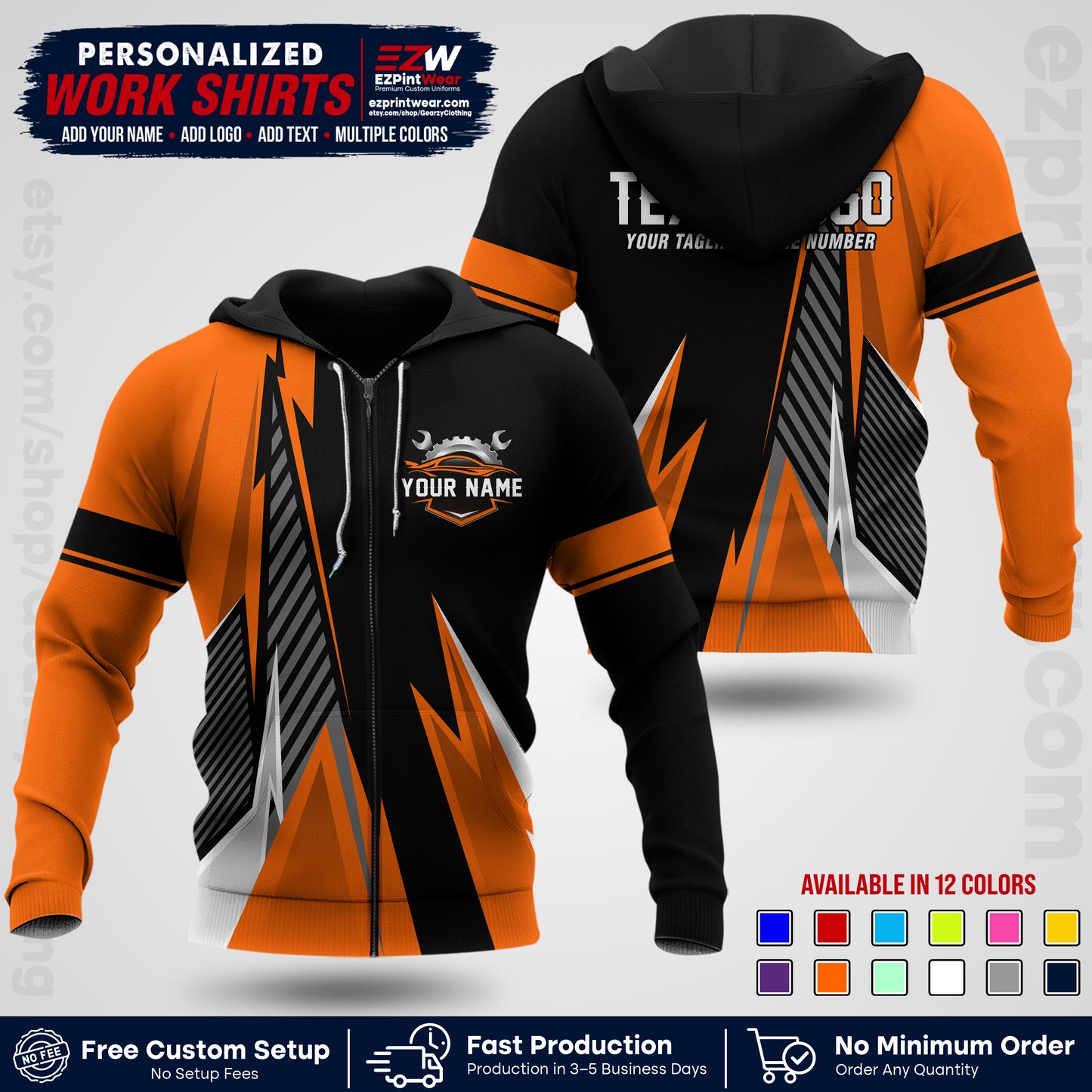 Custom Mechanic Work Shirt with Name, Logo & Text | Auto Shop Uniform | Workwear MCN 01