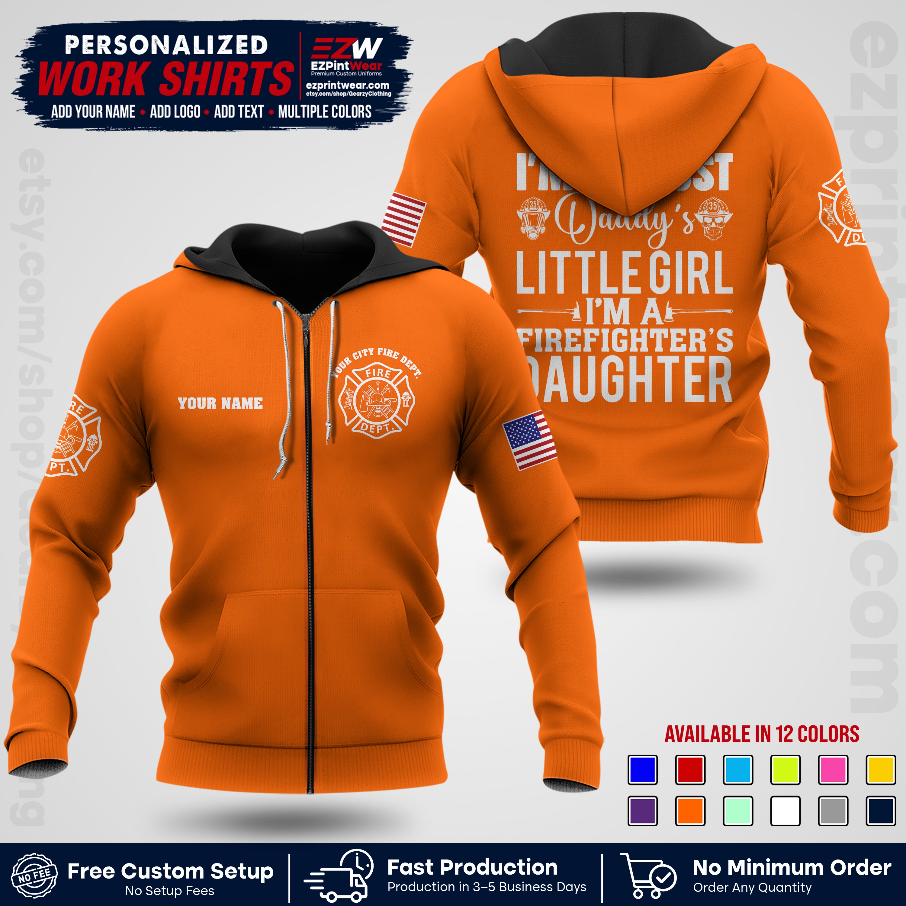 Custom Fire Department Shirt with Name, City Logo & Text | Firefighter Uniform | Button Up Work Shirt FF08