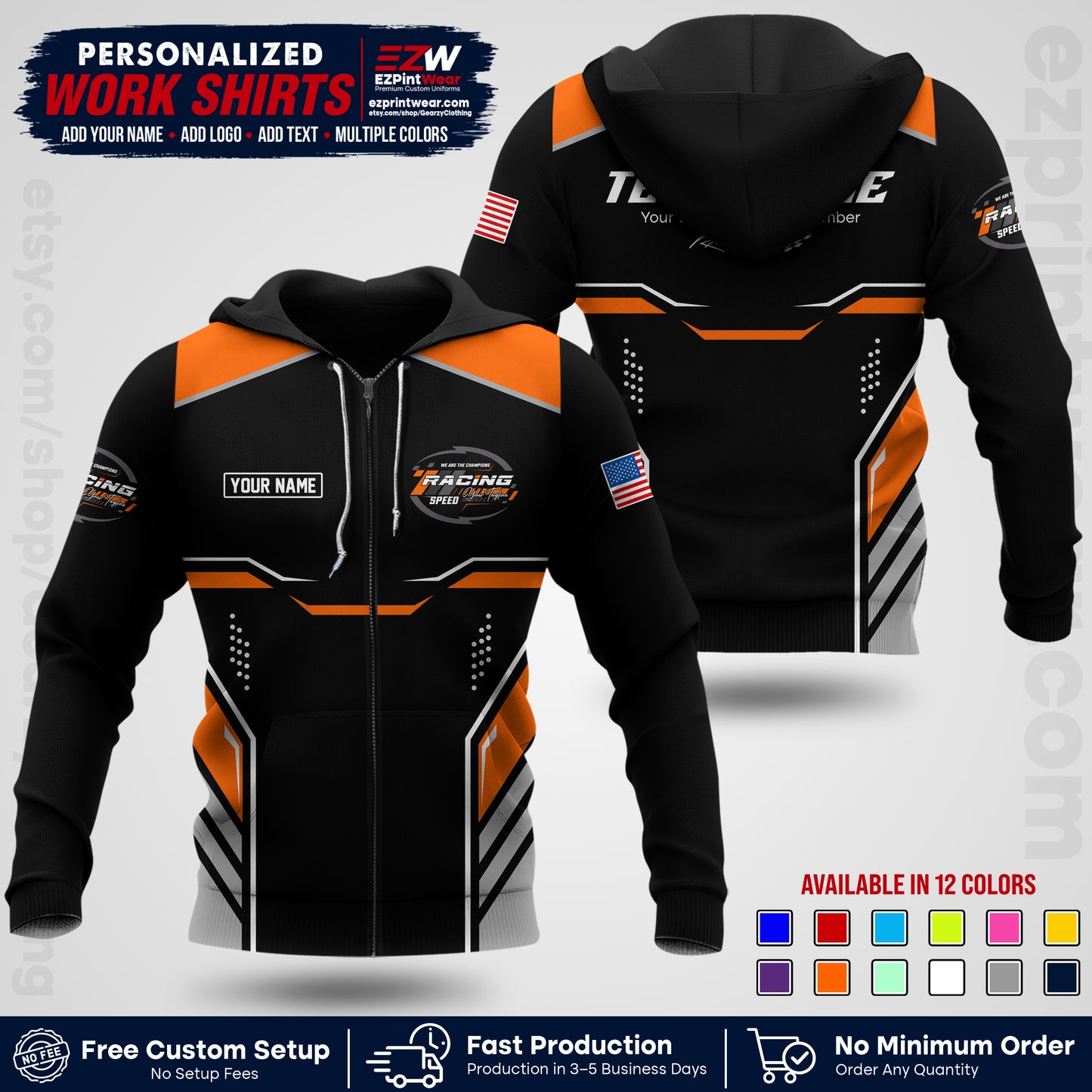 Custom Racing Shirt with Name, Logo & Text | Race Team Uniform | Crew Apparel RC10