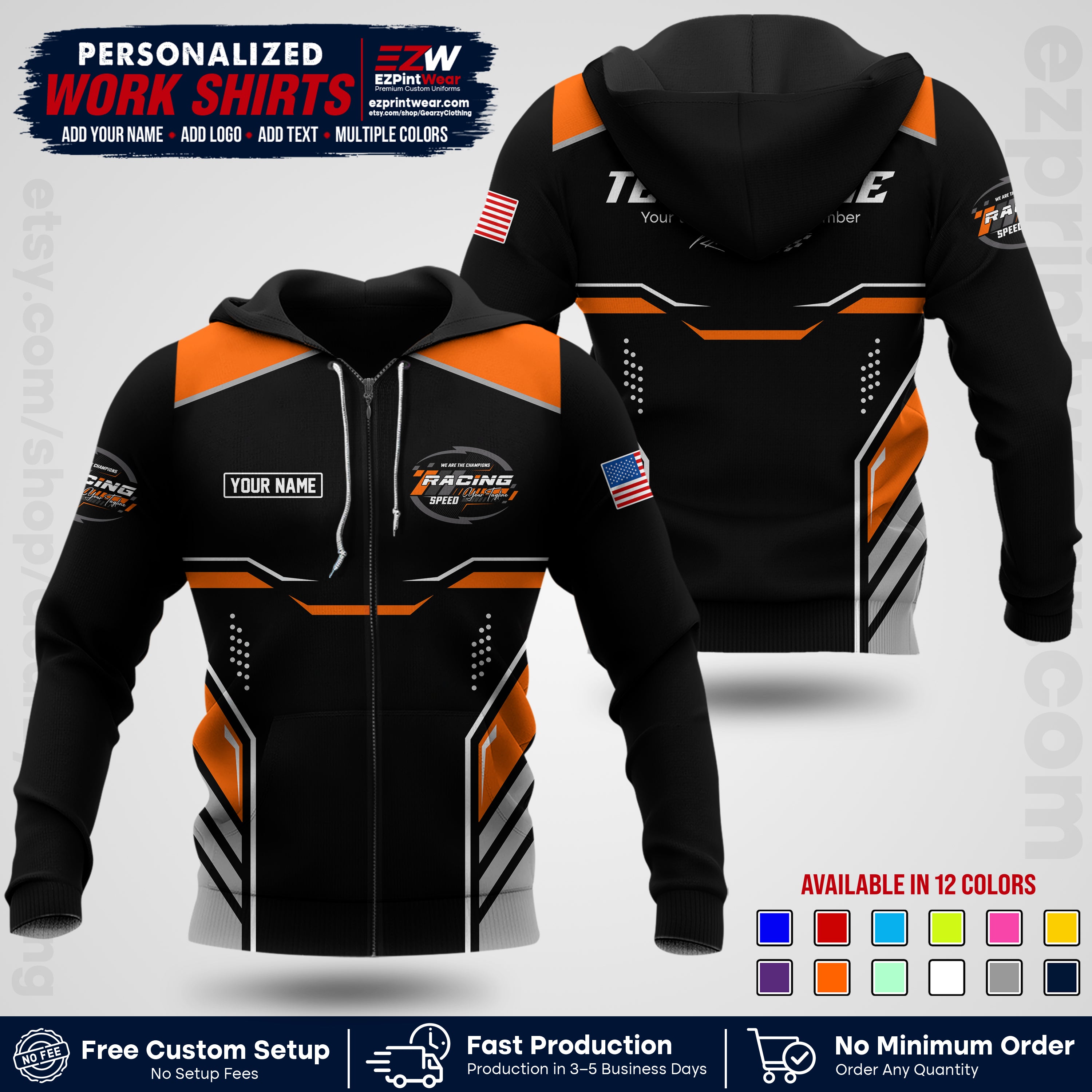 Custom Racing Shirt with Name, Logo & Text | Race Team Uniform | Crew Apparel RC10