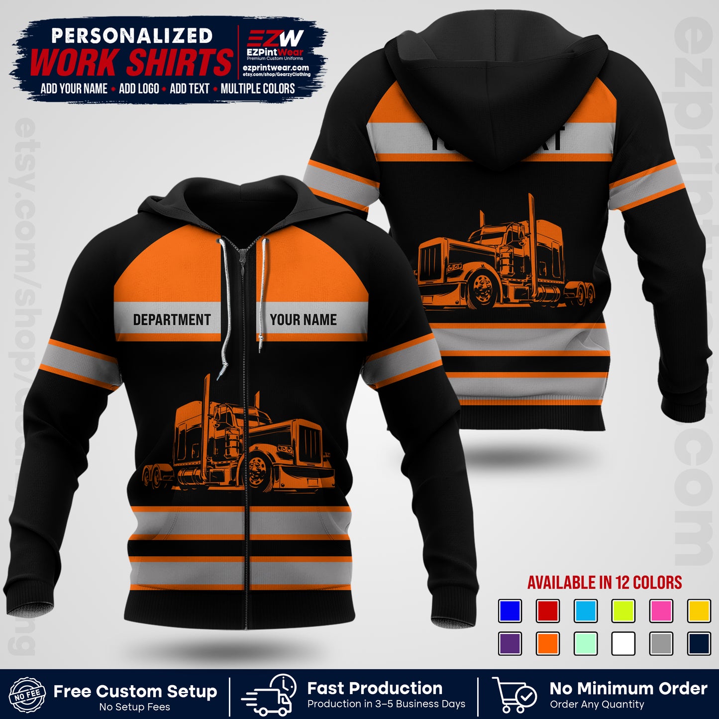 Personalized Truck Driver Workwear Uniform | Custom Safety Stripe Apparel | Non-Reflective Reflective Style Design TW02