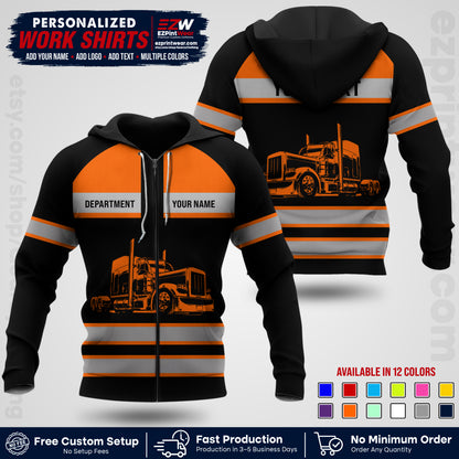 Personalized Truck Driver Workwear Uniform | Custom Safety Stripe Apparel | Non-Reflective Reflective Style Design TW02