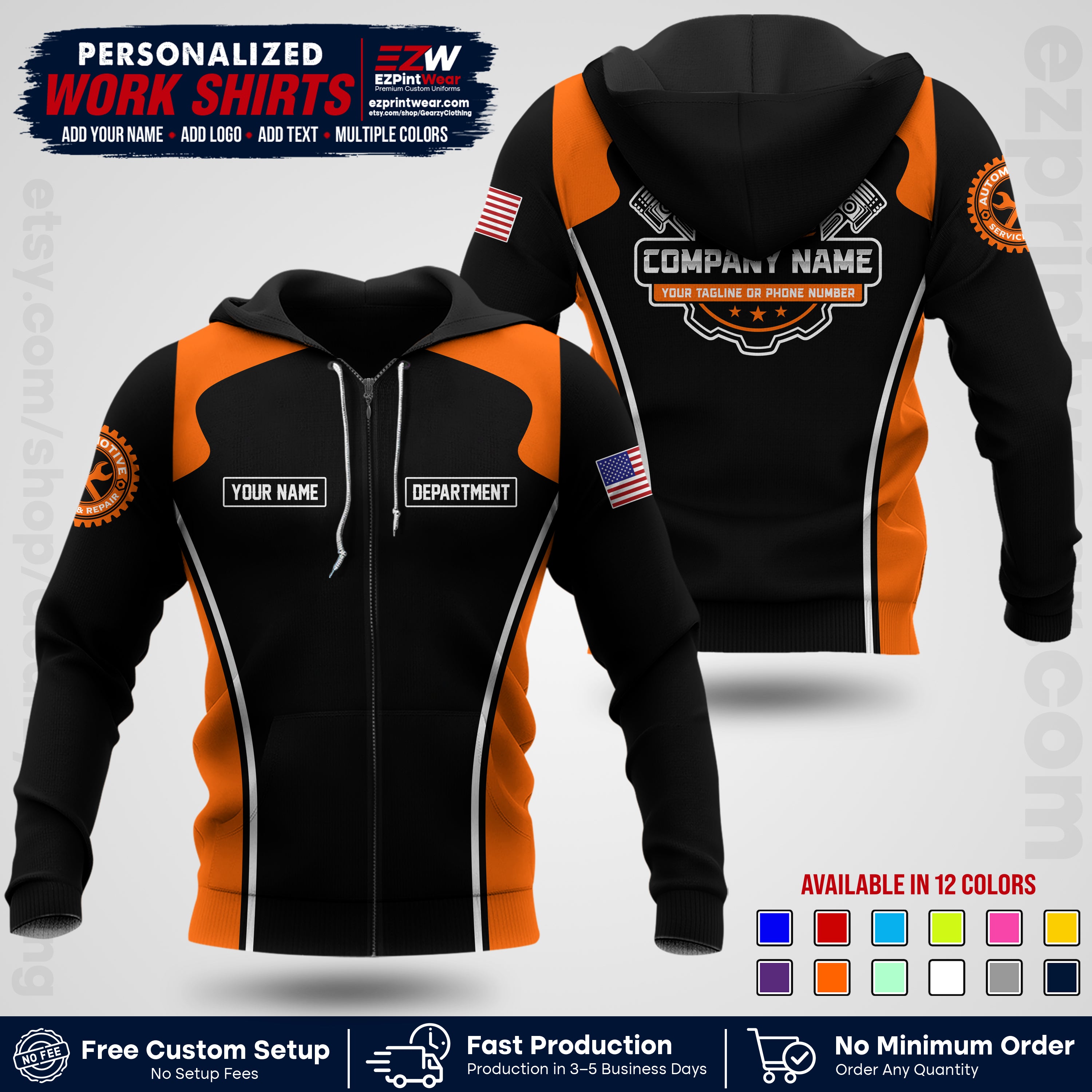 Custom Mechanic Work Shirt with Name, Logo & Text | Auto Shop Uniform | Workwear MCN 10