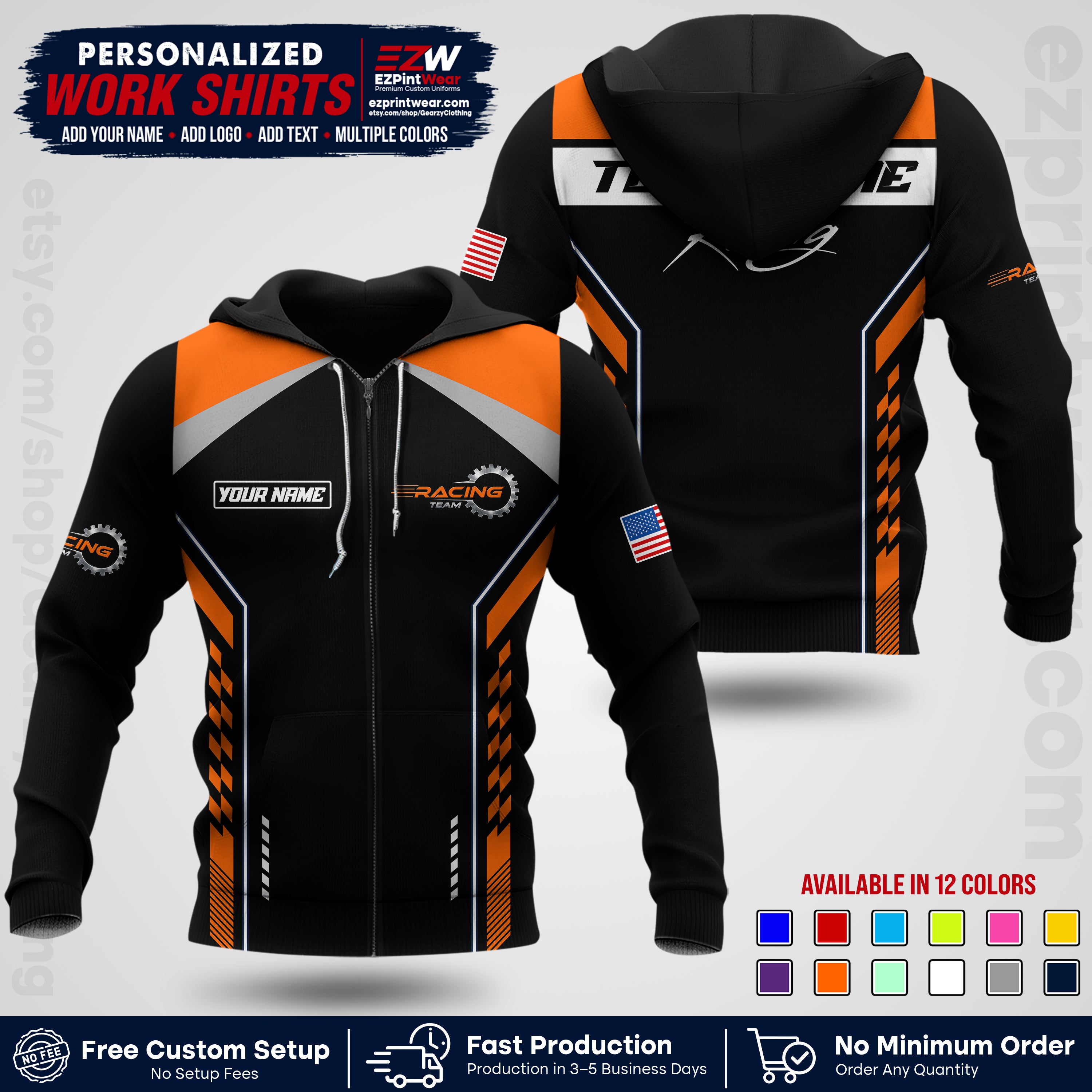 Custom Racing Shirt with Name, Logo & Text | Race Team Uniform | Crew Apparel RC13