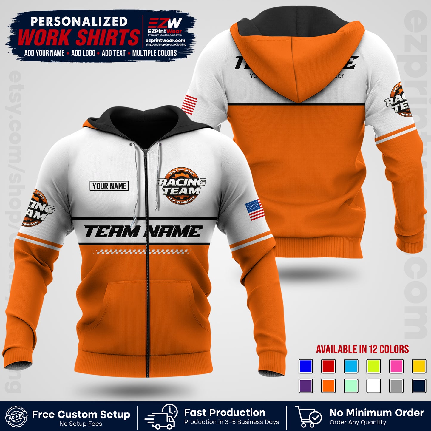 Custom Racing Shirt with Name, Logo & Text | Race Team Uniform | Crew Apparel RC12