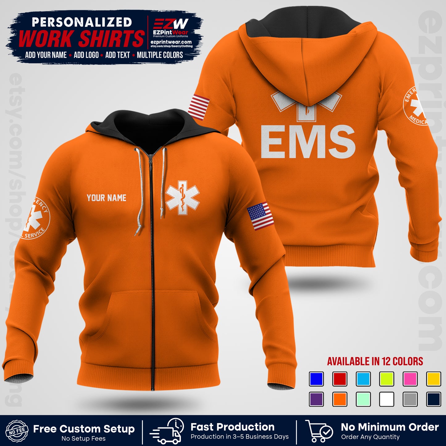 Custom EMS Shirt with Name, Logo & Text | EMS Team Uniform | First Responder Workwear EMSU02