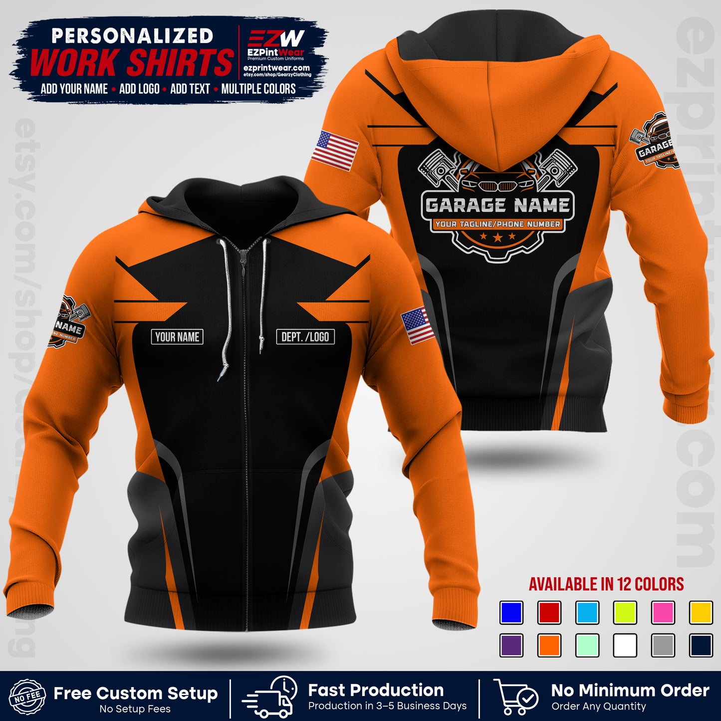 Custom Mechanic Work Shirt with Name, Logo & Text | Auto Shop Uniform | Workwear MCN 04