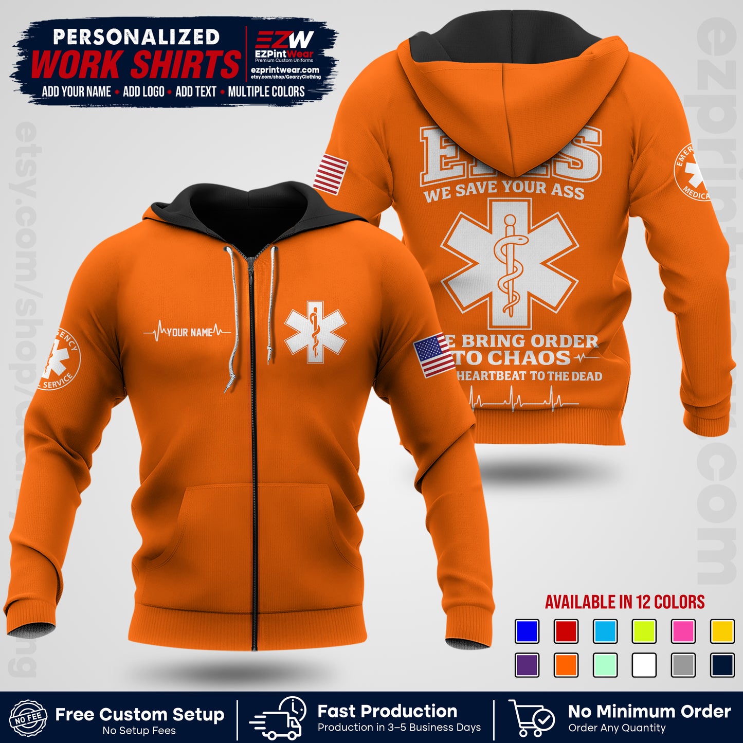 Custom EMS Shirt with Name, Logo & Text | EMS Team Uniform | First Responder Workwear EMSU05