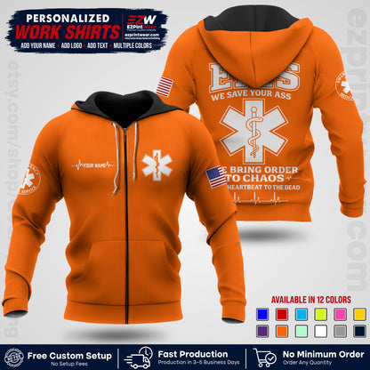 Custom EMS Shirt with Name, Logo & Text | EMS Team Uniform | First Responder Workwear EMSU05