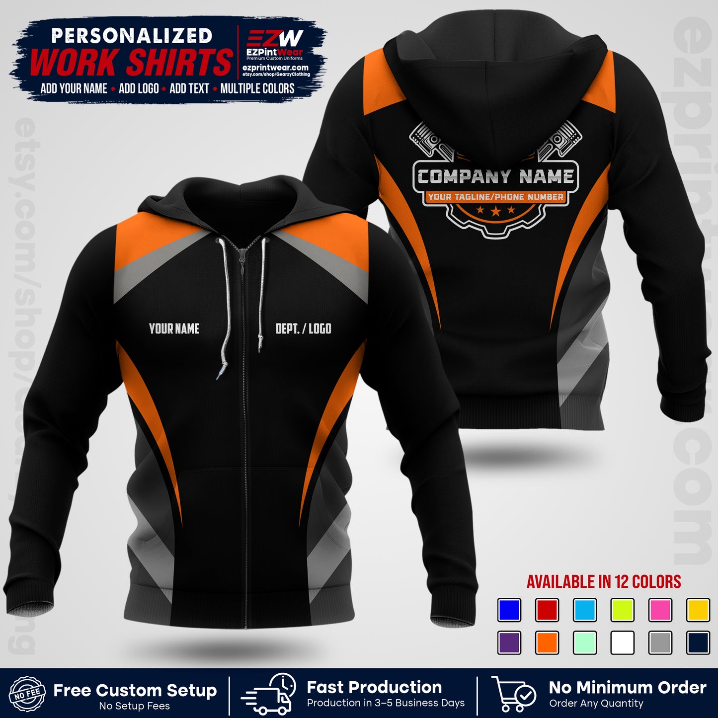 Custom Mechanic Work Shirt with Name, Logo & Text | Auto Shop Uniform | Workwear MCN 05