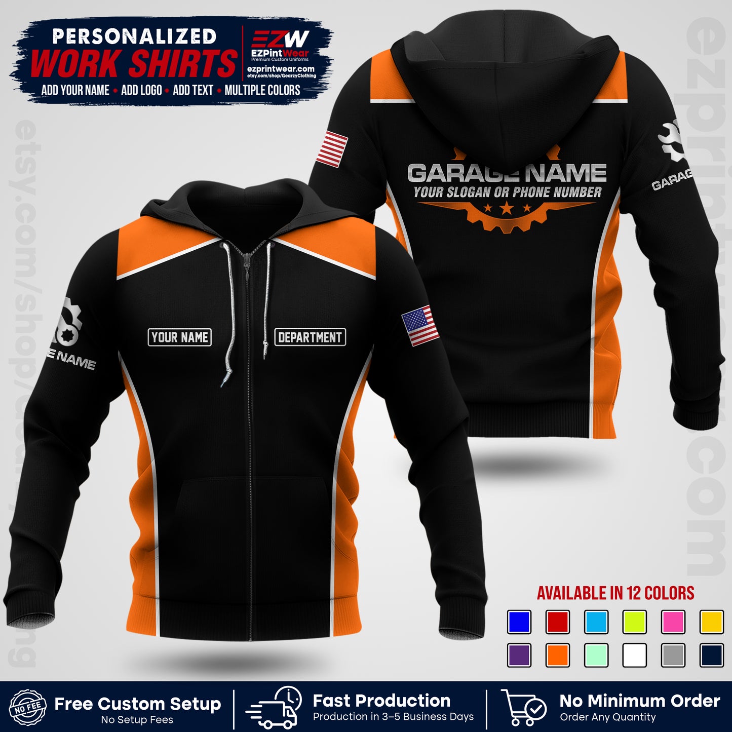 Custom Mechanic Work Shirt with Name, Logo & Text | Auto Shop Uniform | Workwear MCN 07