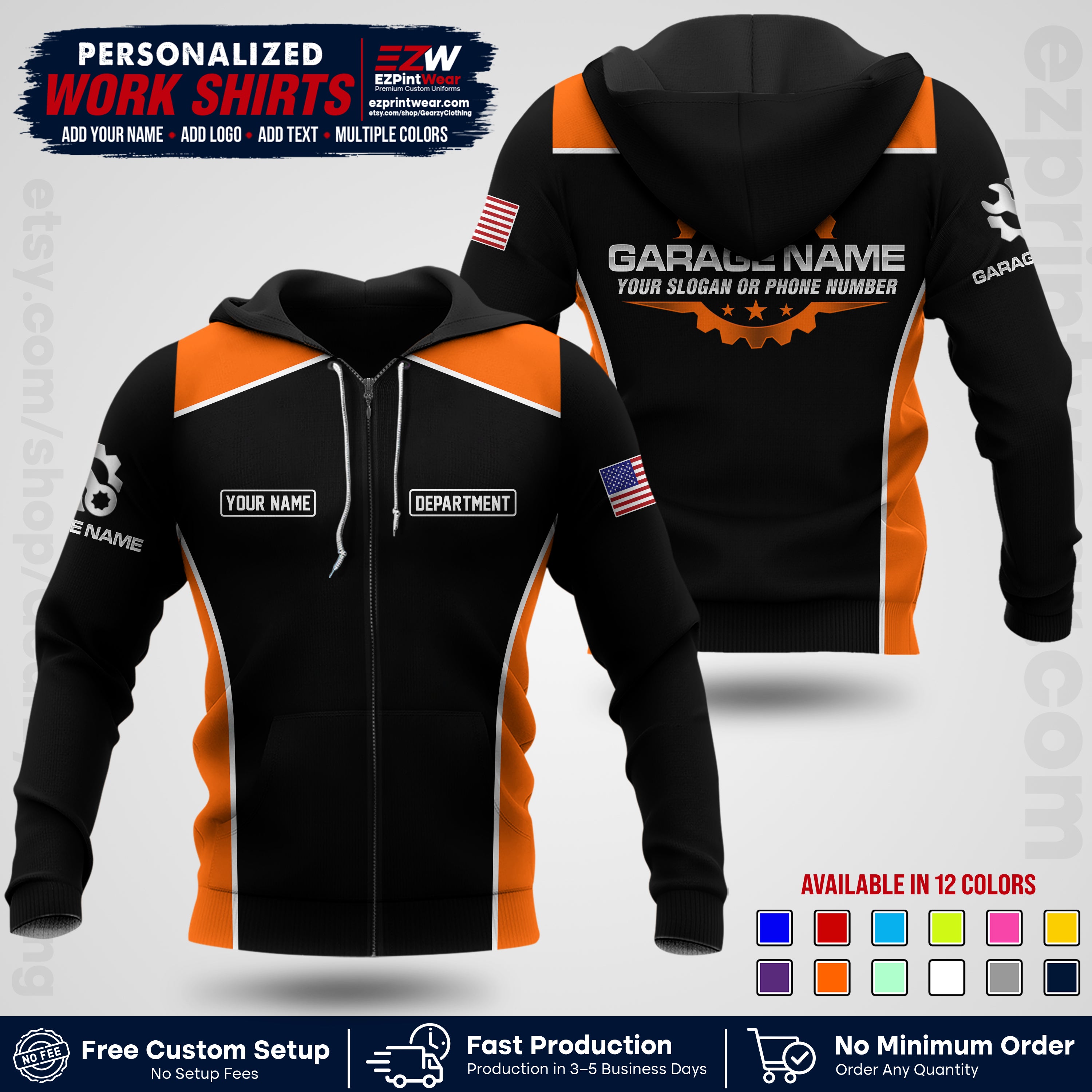 Custom Mechanic Work Shirt with Name, Logo & Text | Auto Shop Uniform | Workwear MCN 07
