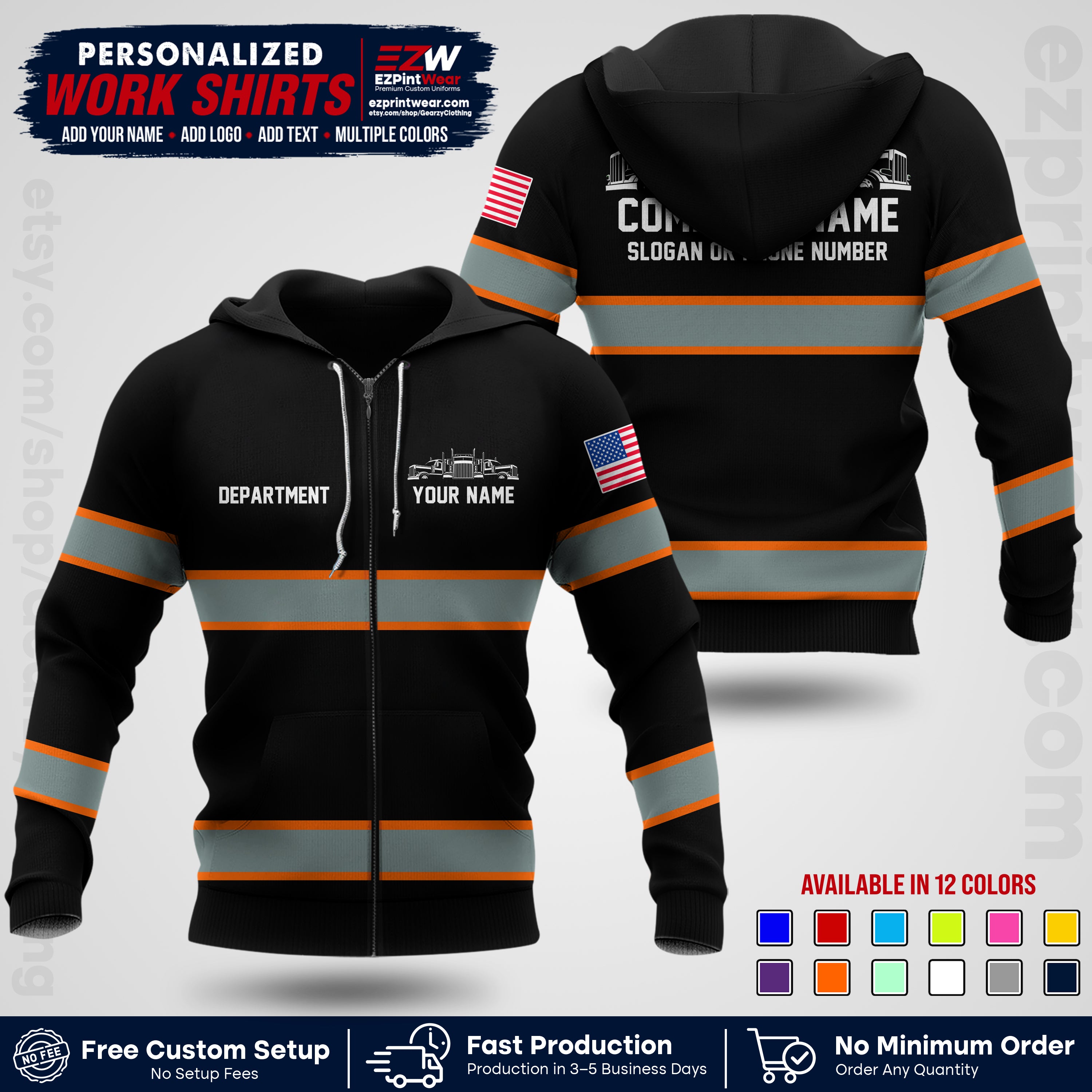 Personalized Truck Driver Workwear Uniform | Custom Safety Stripe Apparel | Non-Reflective Reflective Style Design TW04