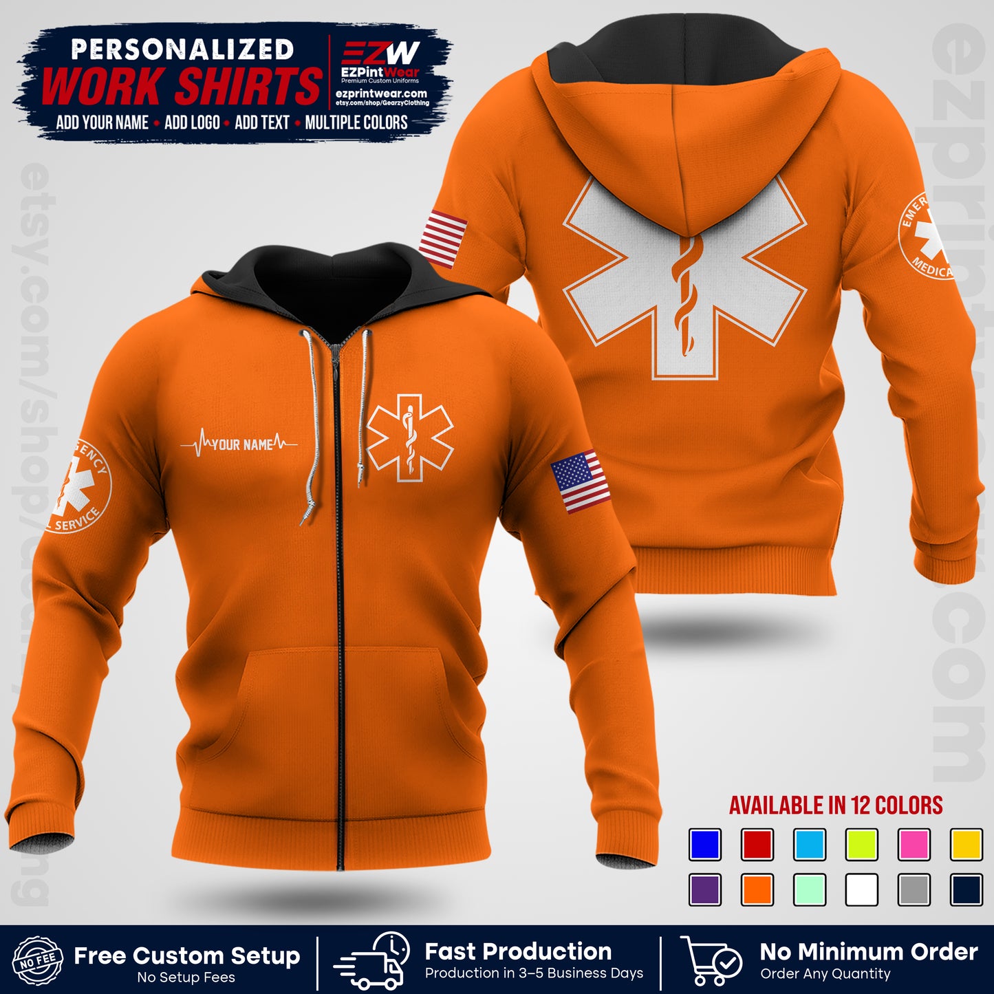 Custom EMS Shirt with Name, Logo & Text | EMS Team Uniform | First Responder Workwear EMSU04