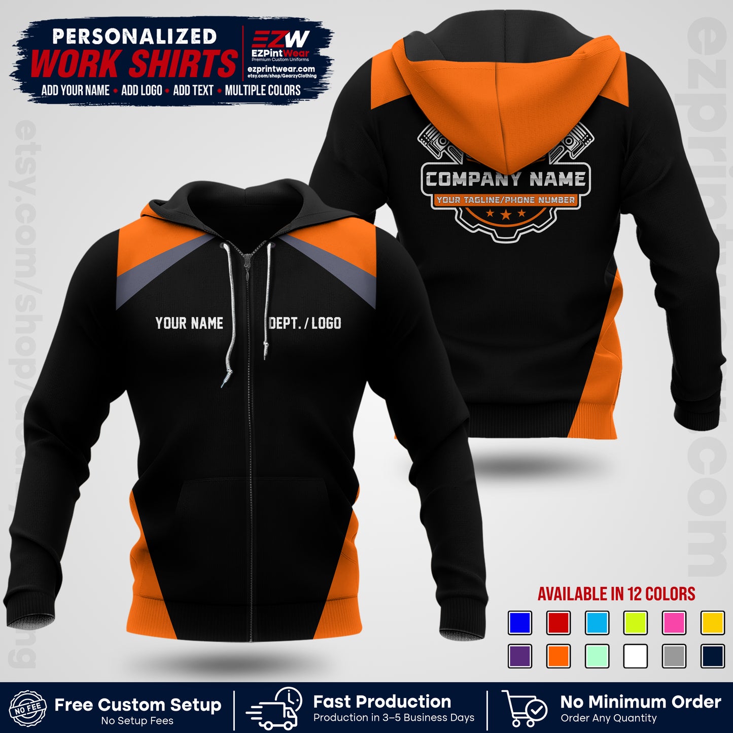 Custom Mechanic Work Shirt with Name, Logo & Text | Auto Shop Uniform | Workwear MCN 03