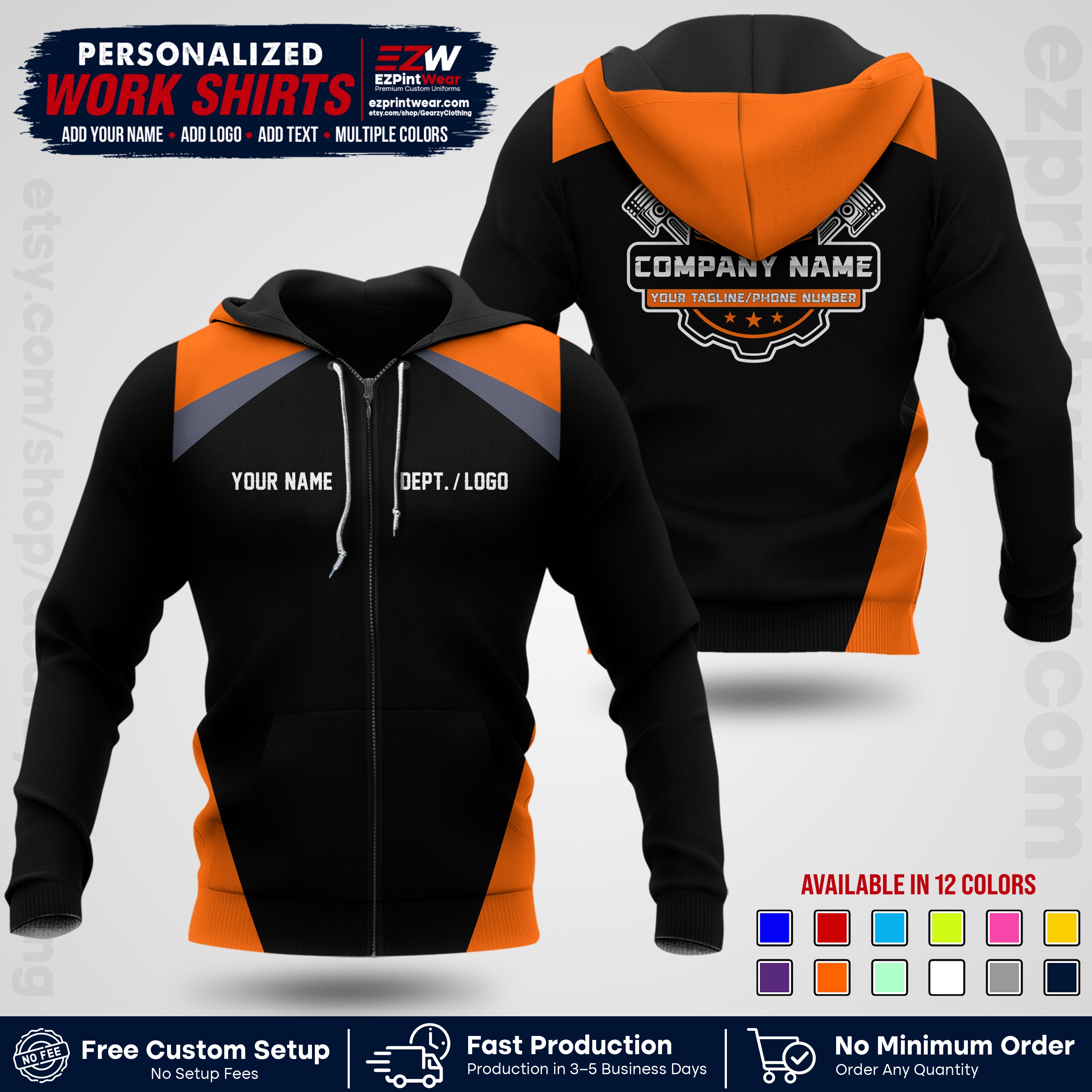 Custom Mechanic Work Shirt with Name, Logo & Text | Auto Shop Uniform | Workwear MCN 03