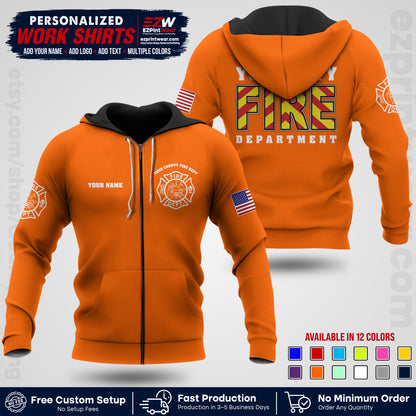 Custom Fire Department Shirt with Name, City Logo & Text | Firefighter Uniform | Button Up Work Shirt FF05