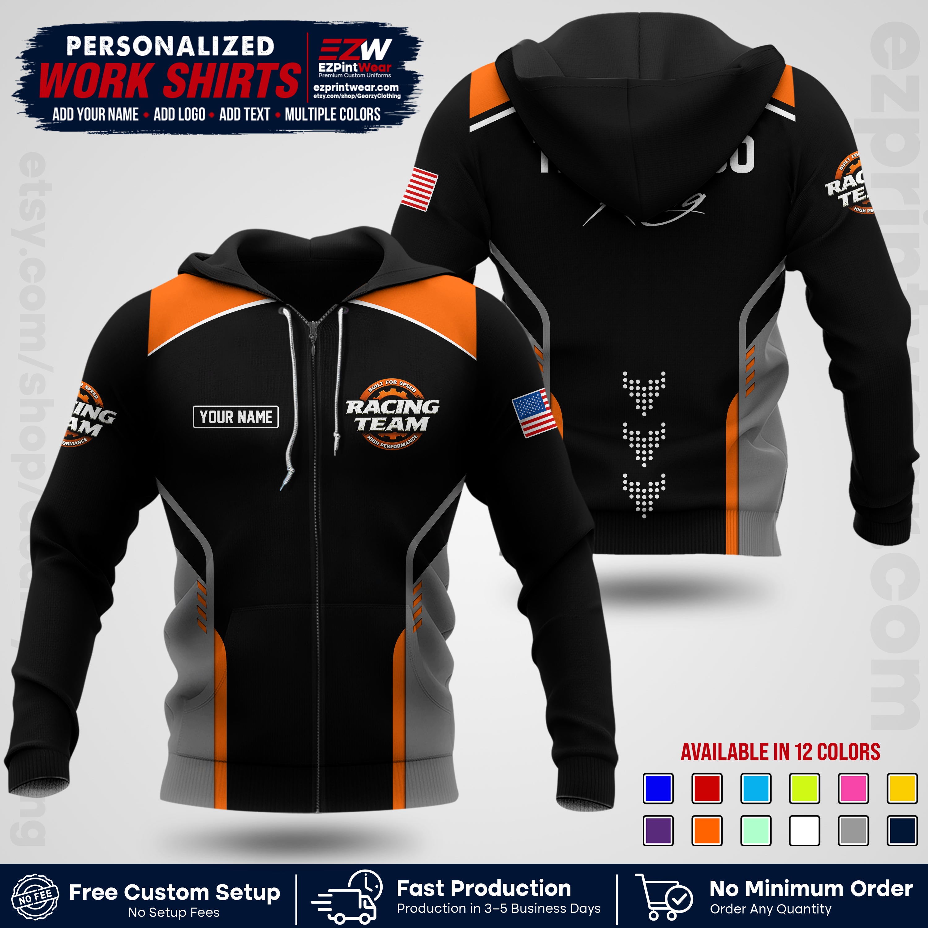 Custom Racing Shirt with Name, Logo & Text | Race Team Uniform | Crew Apparel RC09