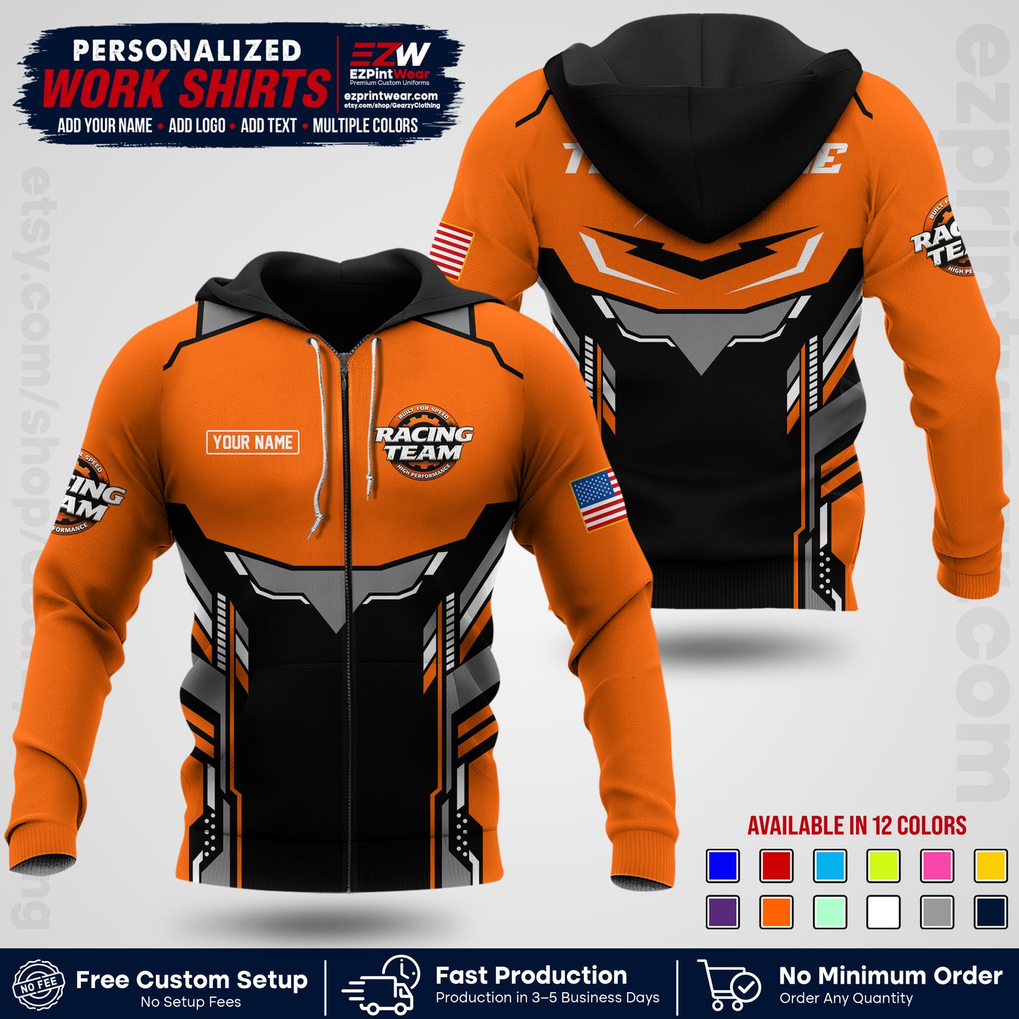 Custom Racing Shirt with Name, Logo & Text | Race Team Uniform | Crew Apparel RC11
