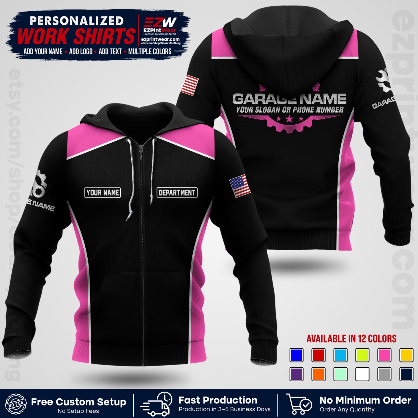 Custom Mechanic Work Shirt with Name, Logo & Text | Auto Shop Uniform | Workwear MCN 07