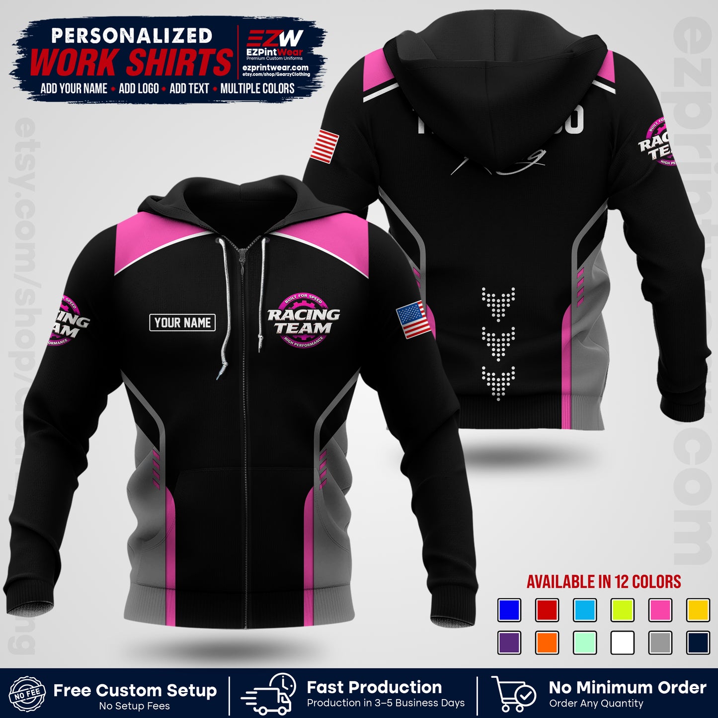 Custom Racing Shirt with Name, Logo & Text | Race Team Uniform | Crew Apparel RC09