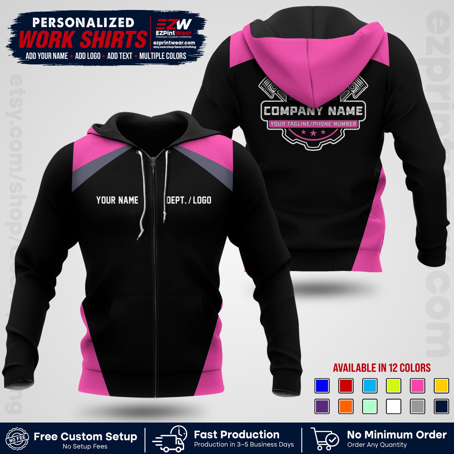 Custom Mechanic Work Shirt with Name, Logo & Text | Auto Shop Uniform | Workwear MCN 03