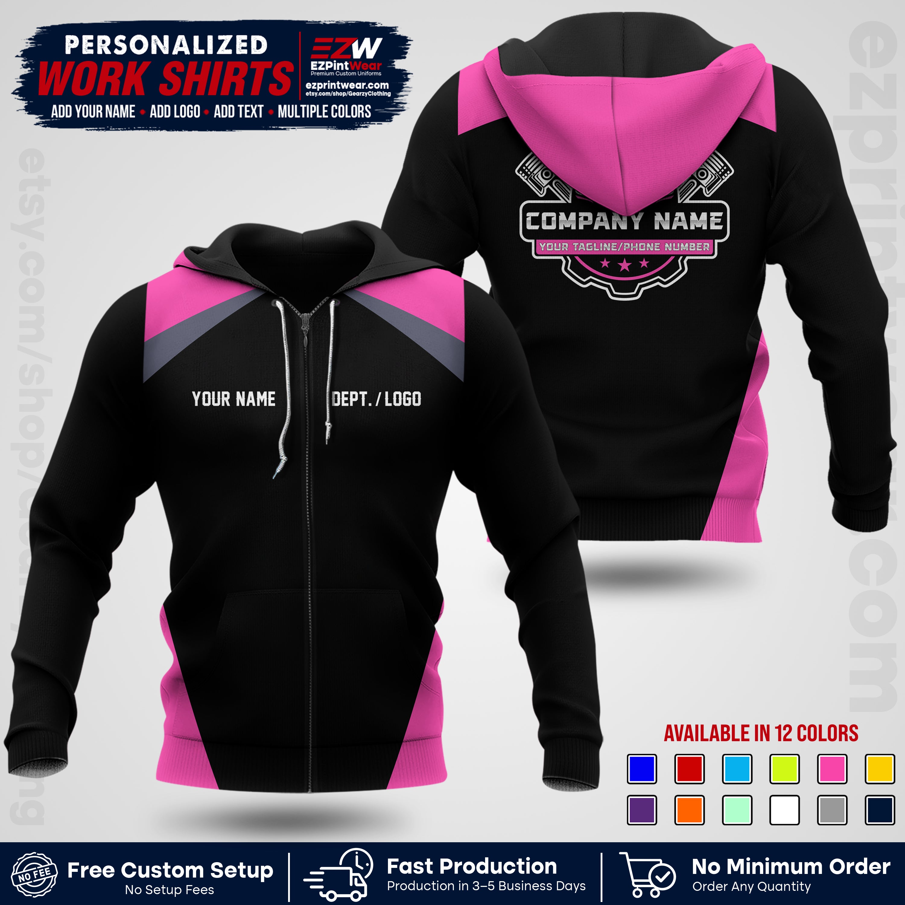 Custom Mechanic Work Shirt with Name, Logo & Text | Auto Shop Uniform | Workwear MCN 03
