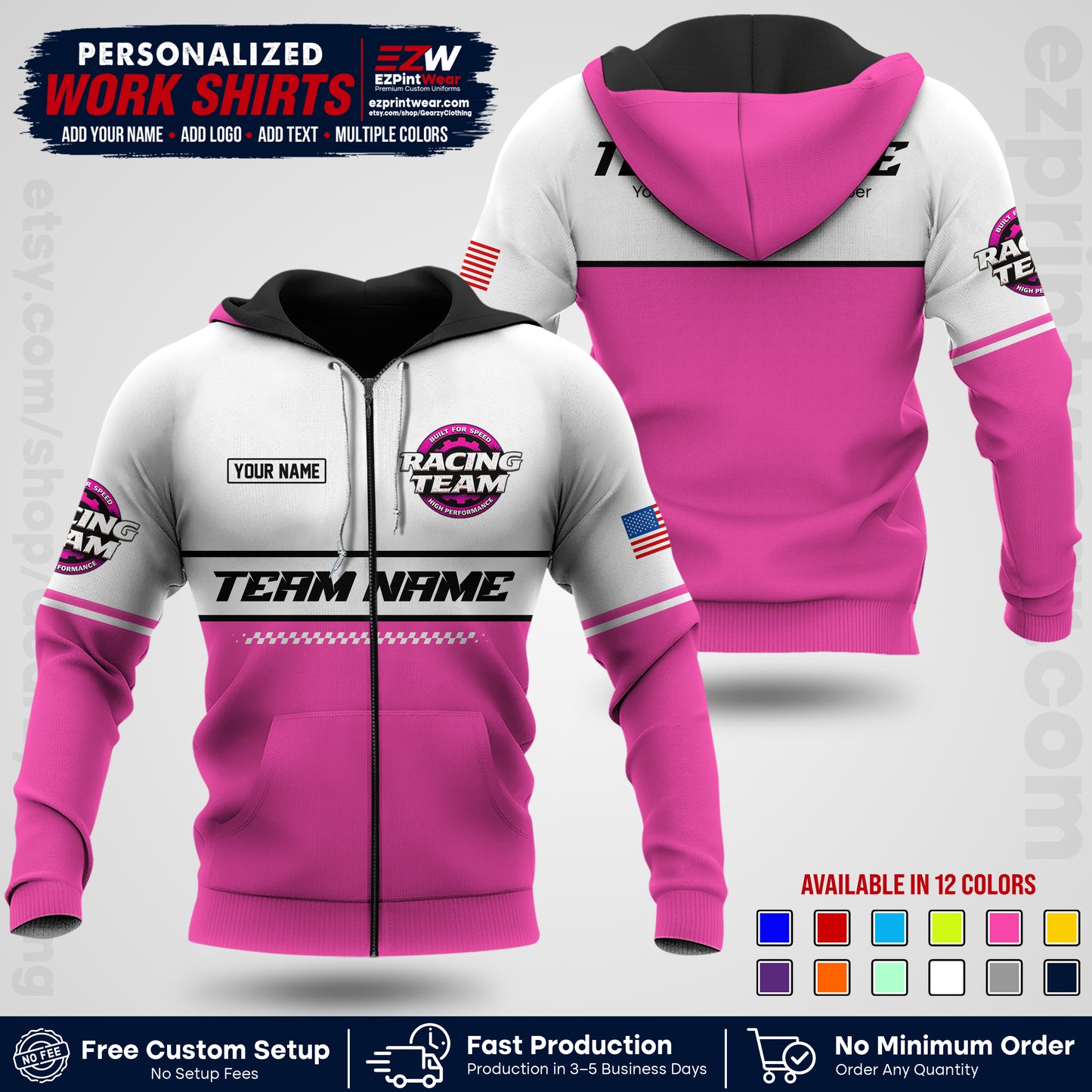 Custom Racing Shirt with Name, Logo & Text | Race Team Uniform | Crew Apparel RC12