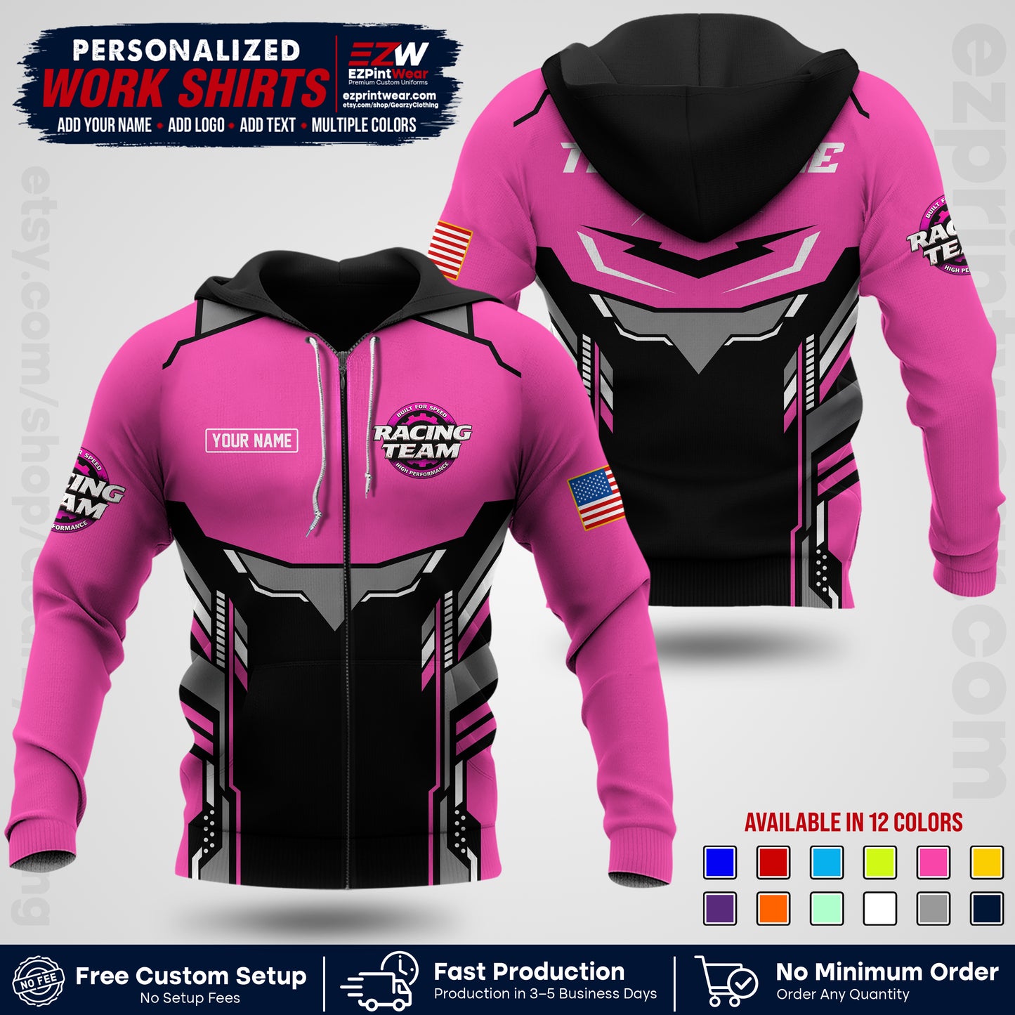 Custom Racing Shirt with Name, Logo & Text | Race Team Uniform | Crew Apparel RC11