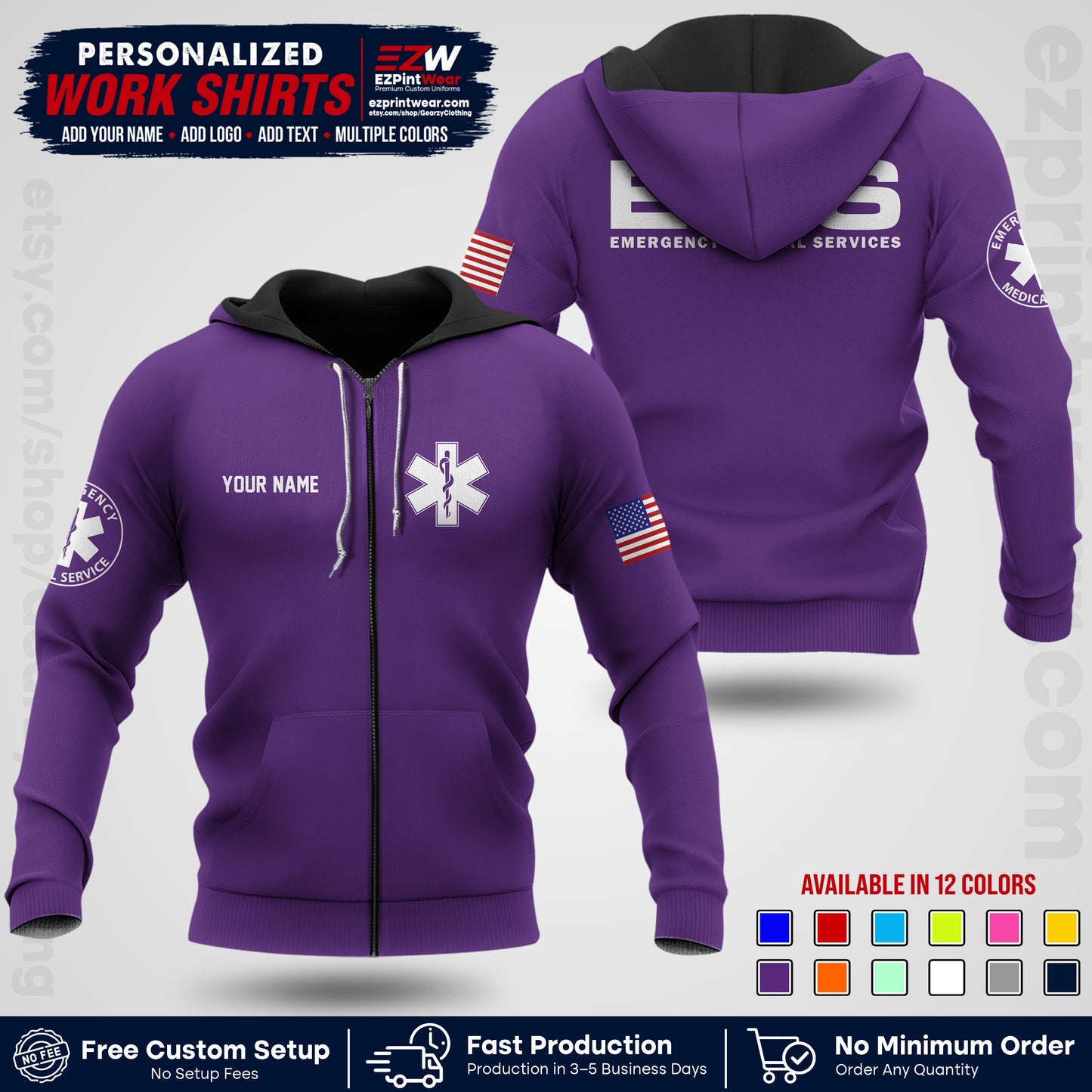 Custom EMS Shirt with Name, Logo & Text | EMS Team Uniform | First Responder Workwear EMSU01