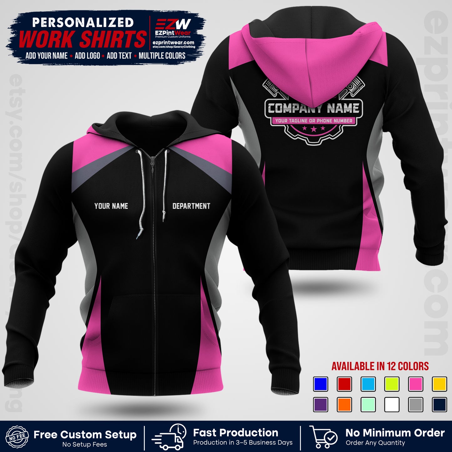 Custom Mechanic Work Shirt with Name, Logo & Text | Auto Shop Uniform | Workwear MCN 08