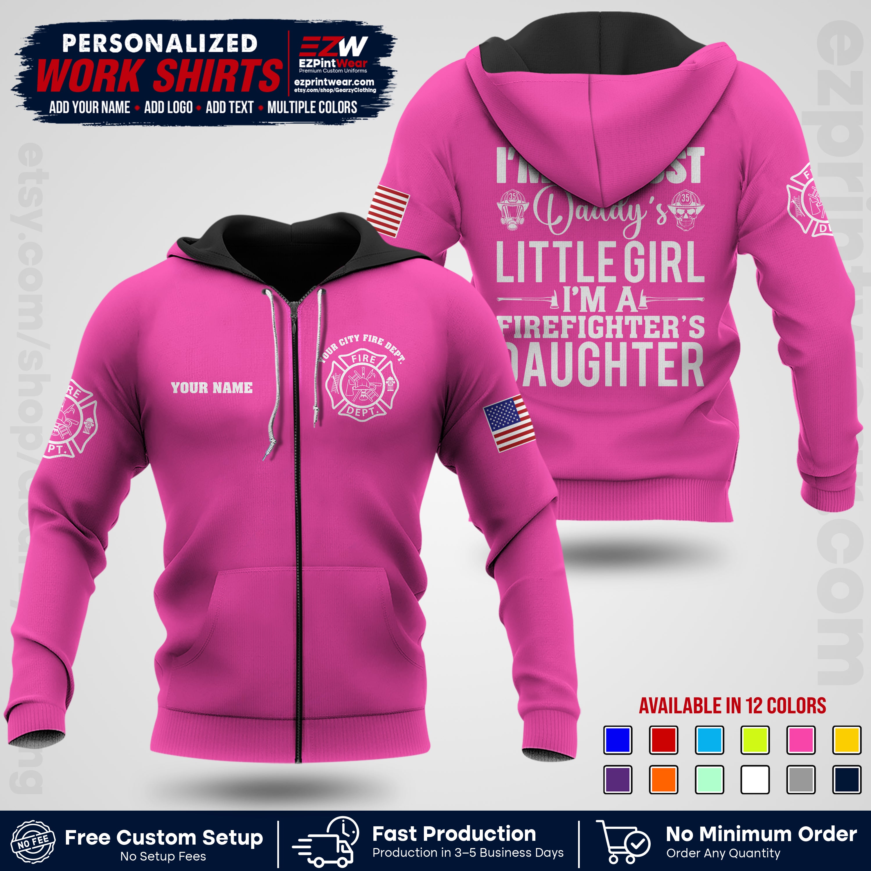 Custom Fire Department Shirt with Name, City Logo & Text | Firefighter Uniform | Button Up Work Shirt FF08