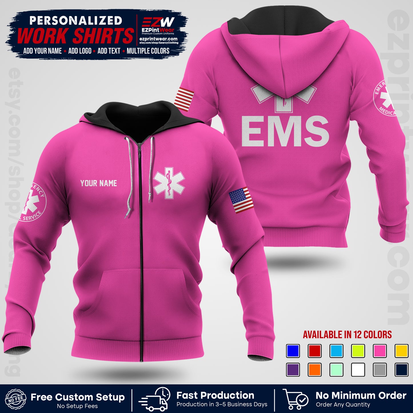 Custom EMS Shirt with Name, Logo & Text | EMS Team Uniform | First Responder Workwear EMSU02