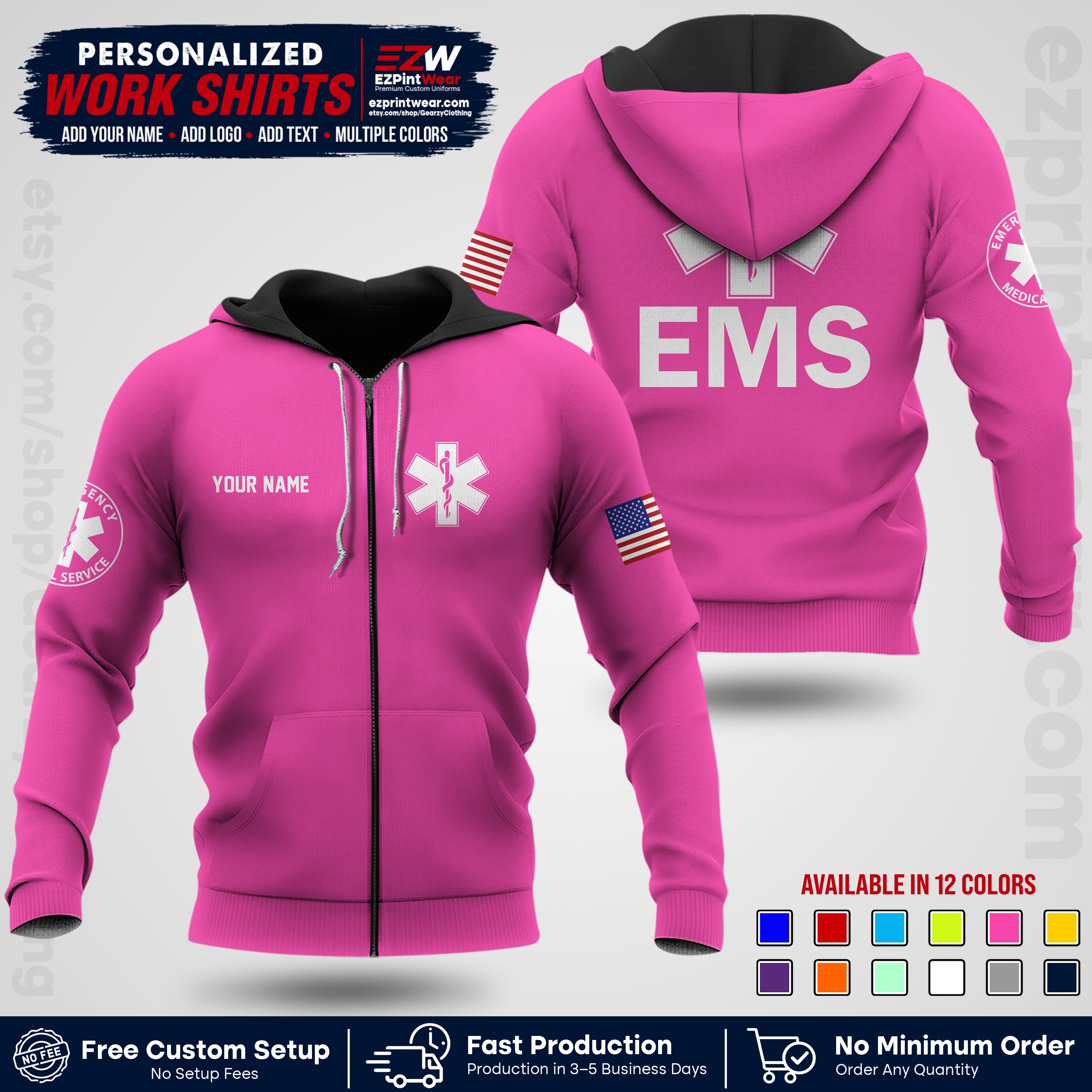 Custom EMS Shirt with Name, Logo & Text | EMS Team Uniform | First Responder Workwear EMSU02