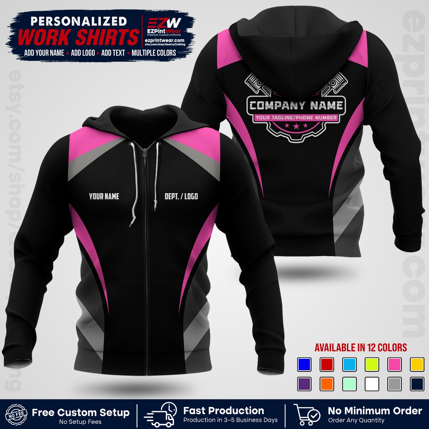 Custom Mechanic Work Shirt with Name, Logo & Text | Auto Shop Uniform | Workwear MCN 05