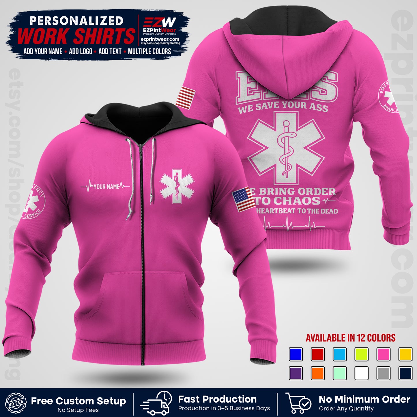 Custom EMS Shirt with Name, Logo & Text | EMS Team Uniform | First Responder Workwear EMSU05