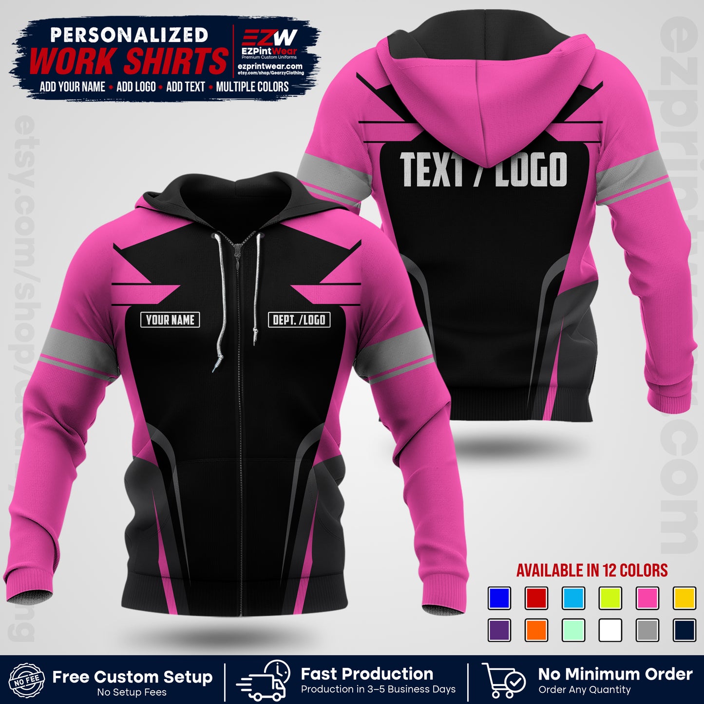 Custom All Over Print Work Uniform Shirt with Name, Logo & Text | Custom Hawaiian Shirt | Company Shirt | Employee Uniform UNF01