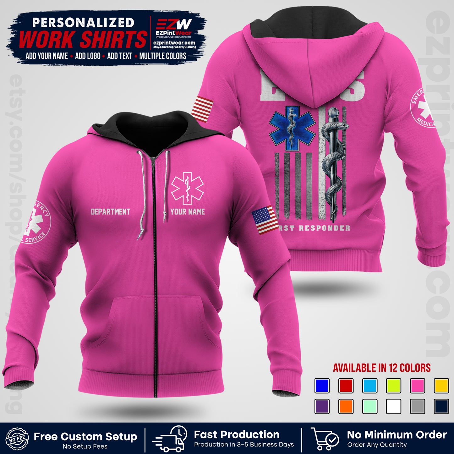 Custom EMS Shirt with Name, Logo & Text | EMS Team Uniform | First Responder Workwear EMSU03