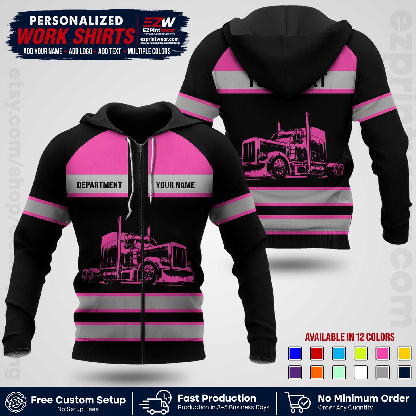 Personalized Truck Driver Workwear Uniform | Custom Safety Stripe Apparel | Non-Reflective Reflective Style Design TW02