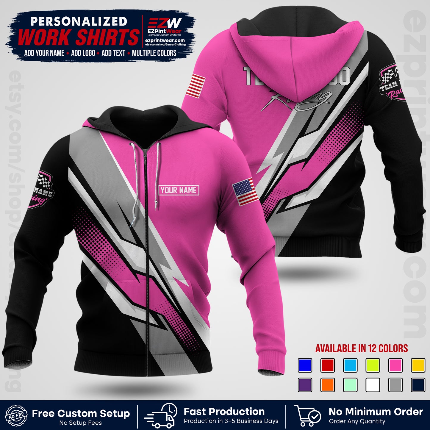 Custom Racing Shirt with Name, Logo & Text | Race Team Uniform | Crew Apparel RC01