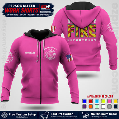 Custom Fire Department Shirt with Name, City Logo & Text | Firefighter Uniform | Button Up Work Shirt FF05