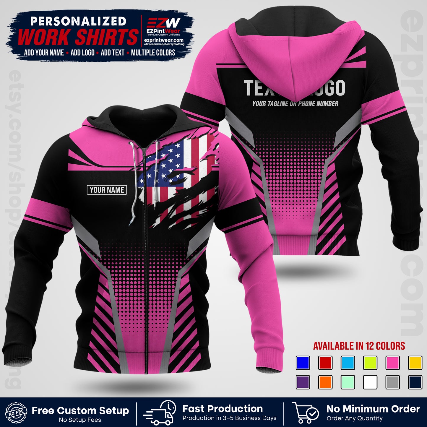 Custom All Over Print Work Uniform Shirt with Name, Logo & Text | Custom Hawaiian Shirt | Company Shirt | Employee Uniform UNF07