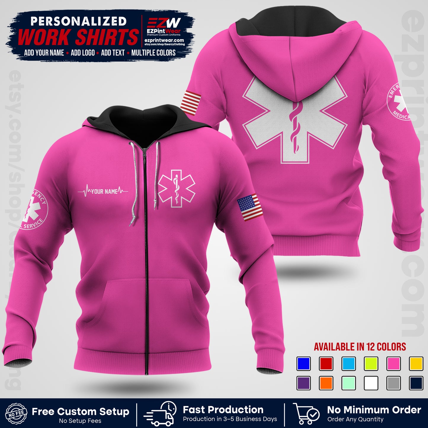Custom EMS Shirt with Name, Logo & Text | EMS Team Uniform | First Responder Workwear EMSU04