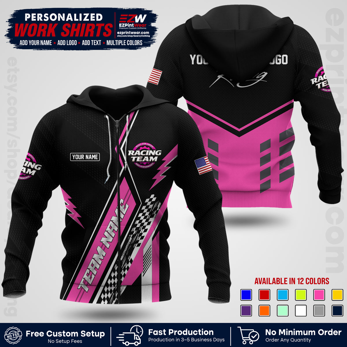 Custom Racing Shirt with Name, Logo & Text | Race Team Uniform | Crew Apparel RC16