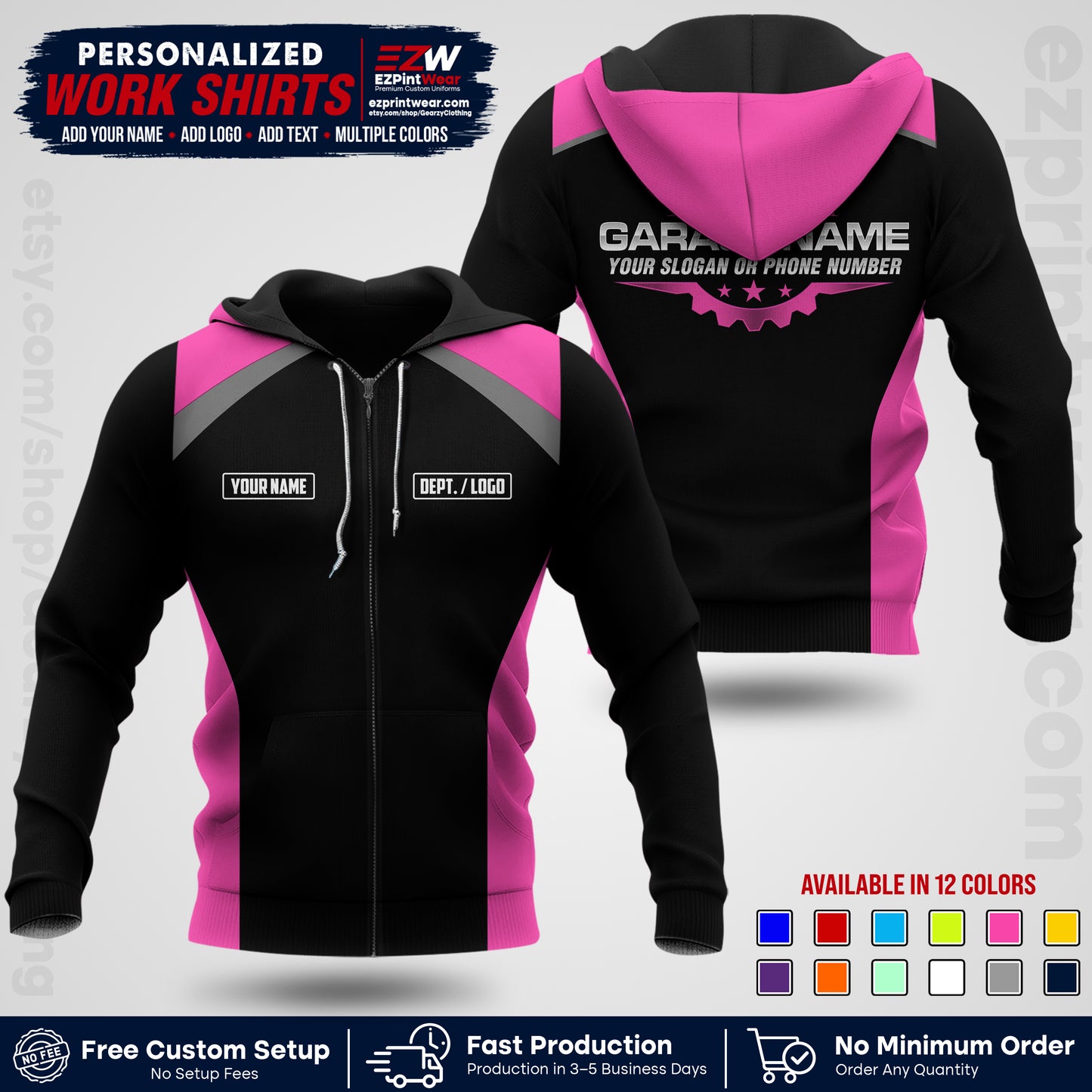 Custom Mechanic Work Shirt with Name, Logo & Text | Auto Shop Uniform | Workwear MCN 06