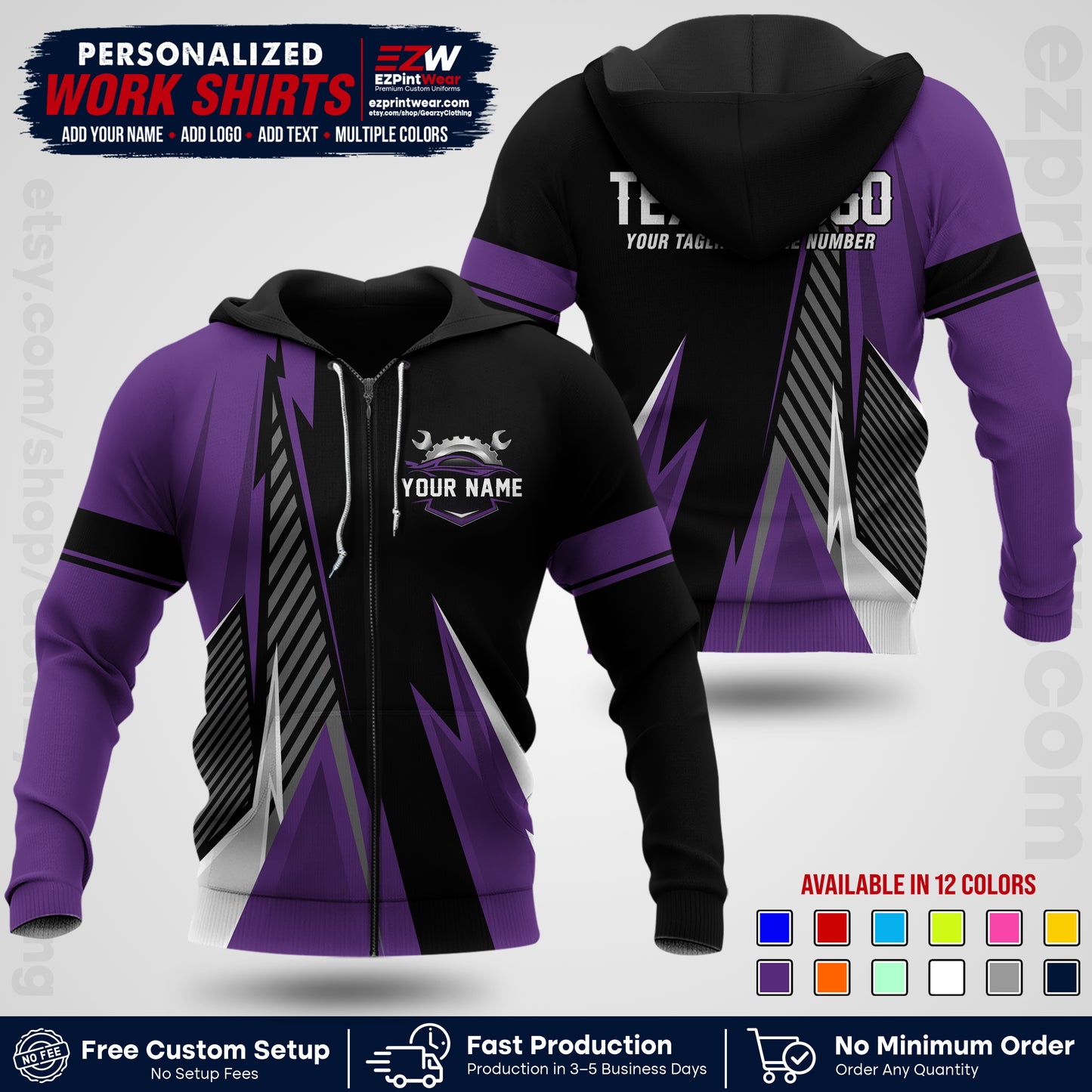 Custom Mechanic Work Shirt with Name, Logo & Text | Auto Shop Uniform | Workwear MCN 01