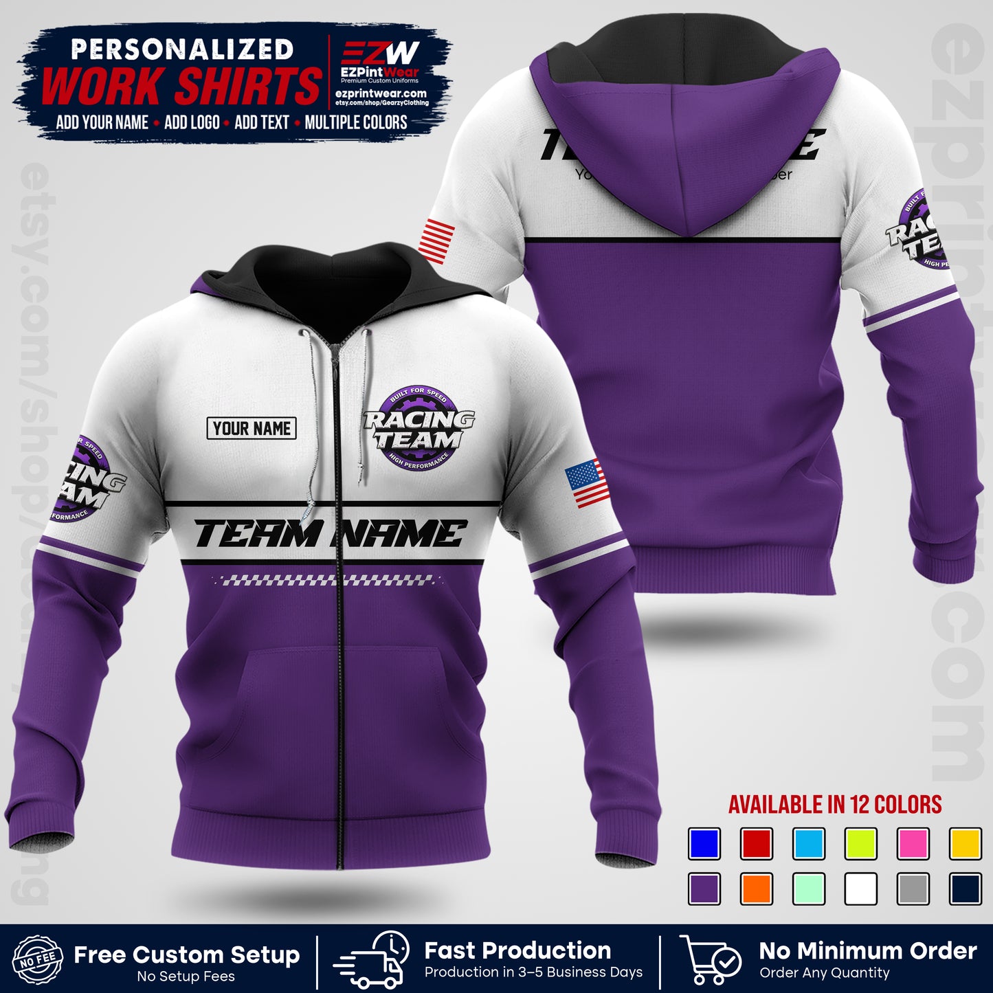 Custom Racing Shirt with Name, Logo & Text | Race Team Uniform | Crew Apparel RC12