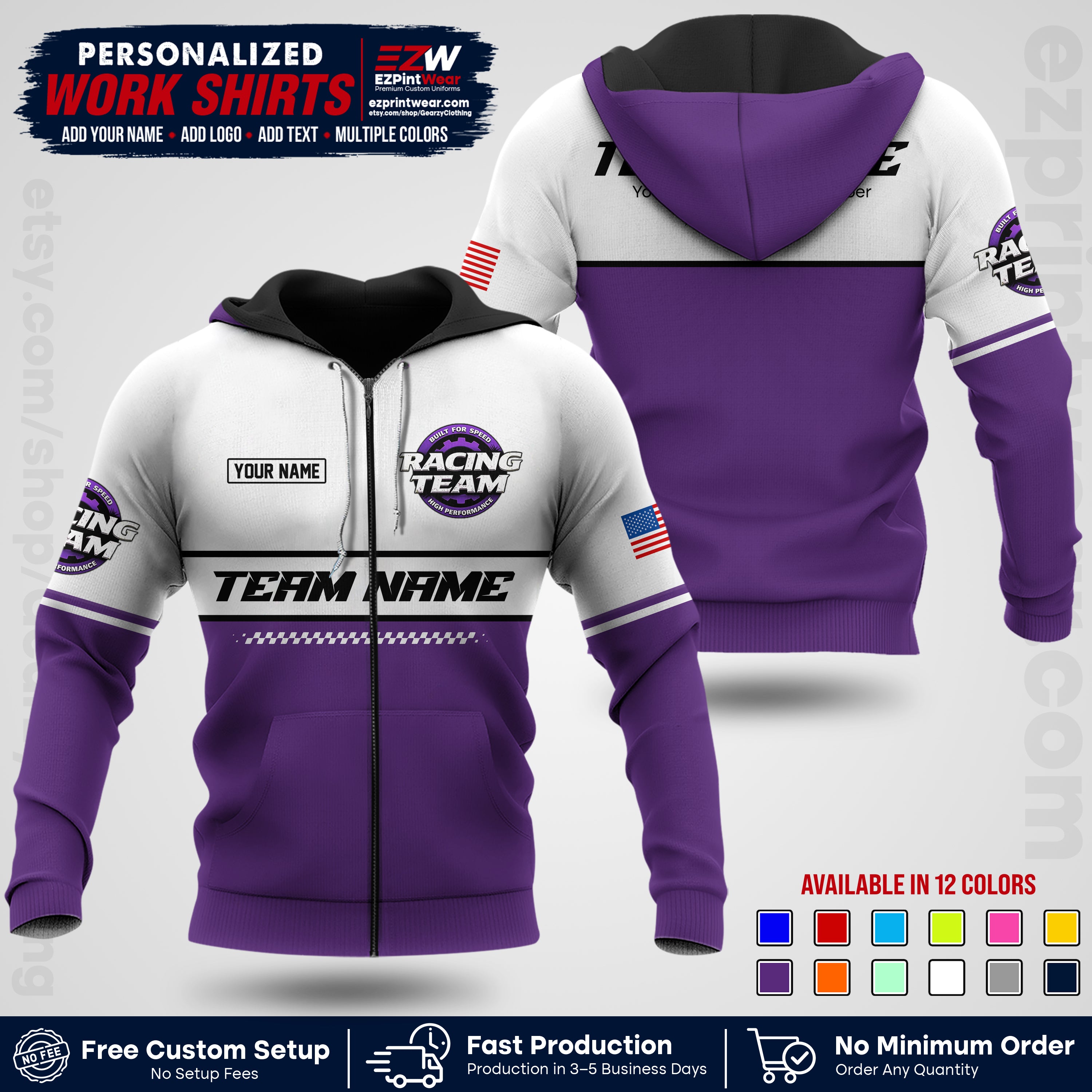 Custom Racing Shirt with Name, Logo & Text | Race Team Uniform | Crew Apparel RC12