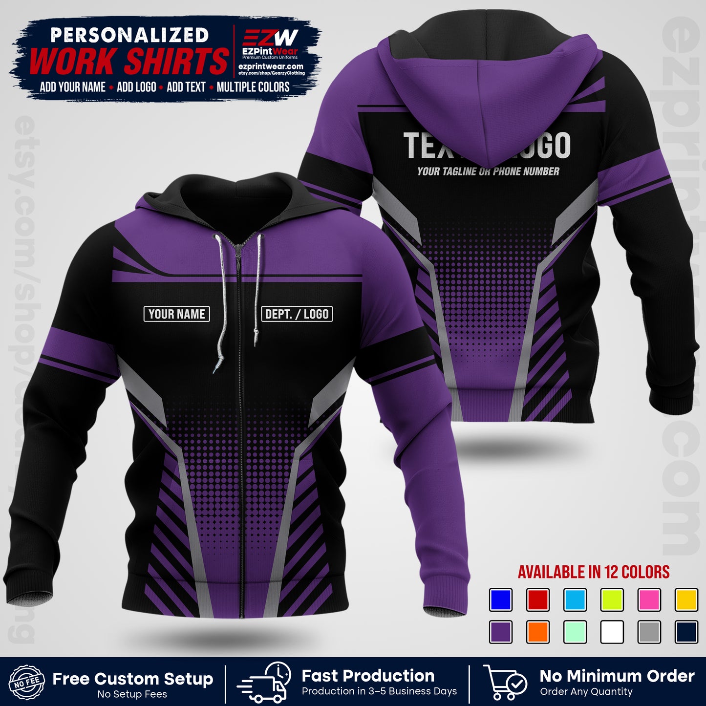 Custom All Over Print Work Uniform Shirt with Name, Logo & Text | Custom Hawaiian Shirt | Company Shirt | Employee Uniform UNF08